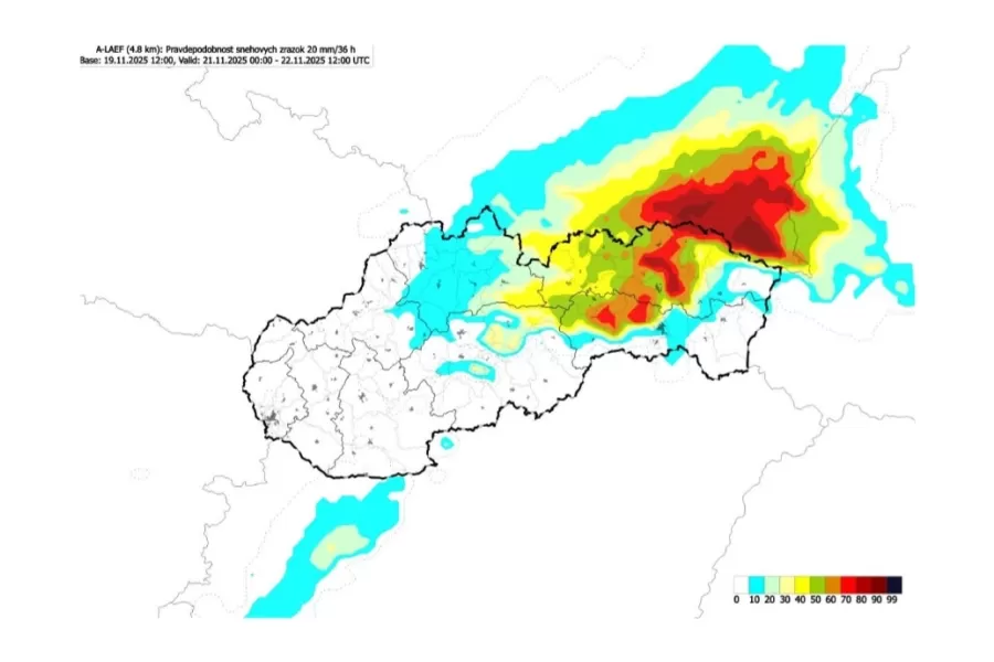 V piatok časť nášho územia zasiahne s vysokou pravdepodobnosťou snehová kalamita